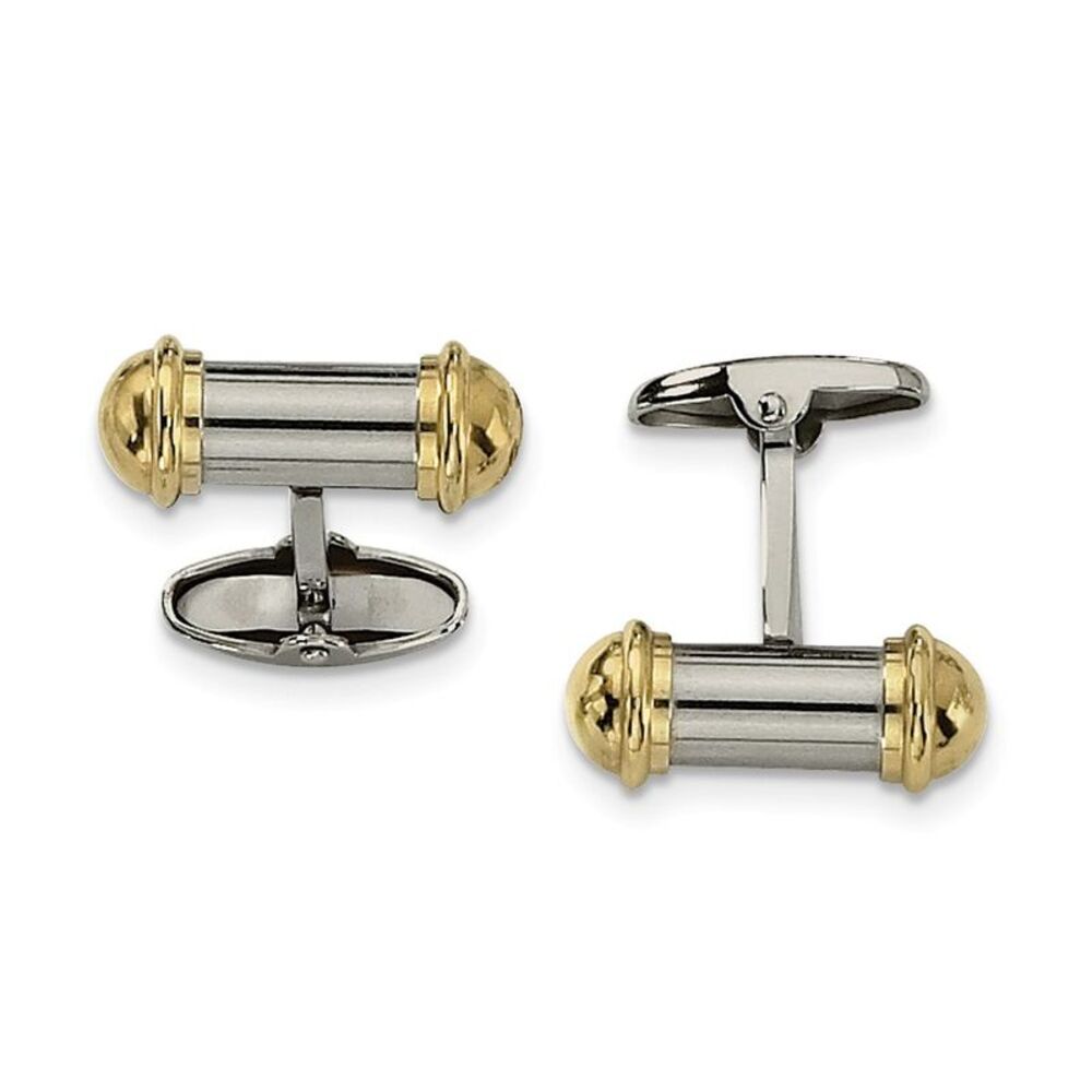 Men's Stainless Steel and Gold-Tone Plated Cylindrical Cuff Links